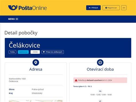 čelákovice pošta|Otevírací doba Česká pošta Čelákovice